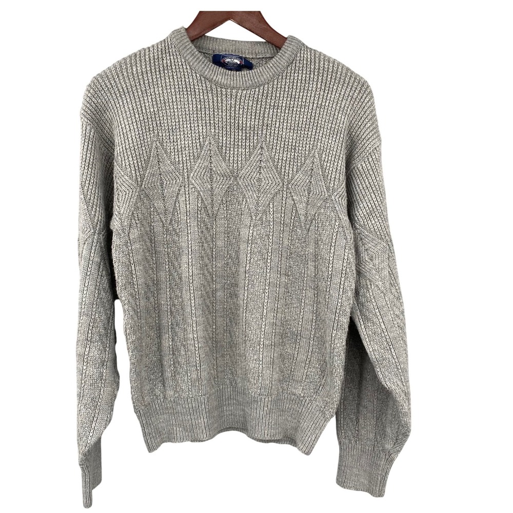 Vintage Knightsbridge Mens M Gray Diamond Knit Sweater Pullover‎ Acrylic